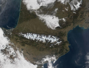 Pyrenees Mountains view from satellite